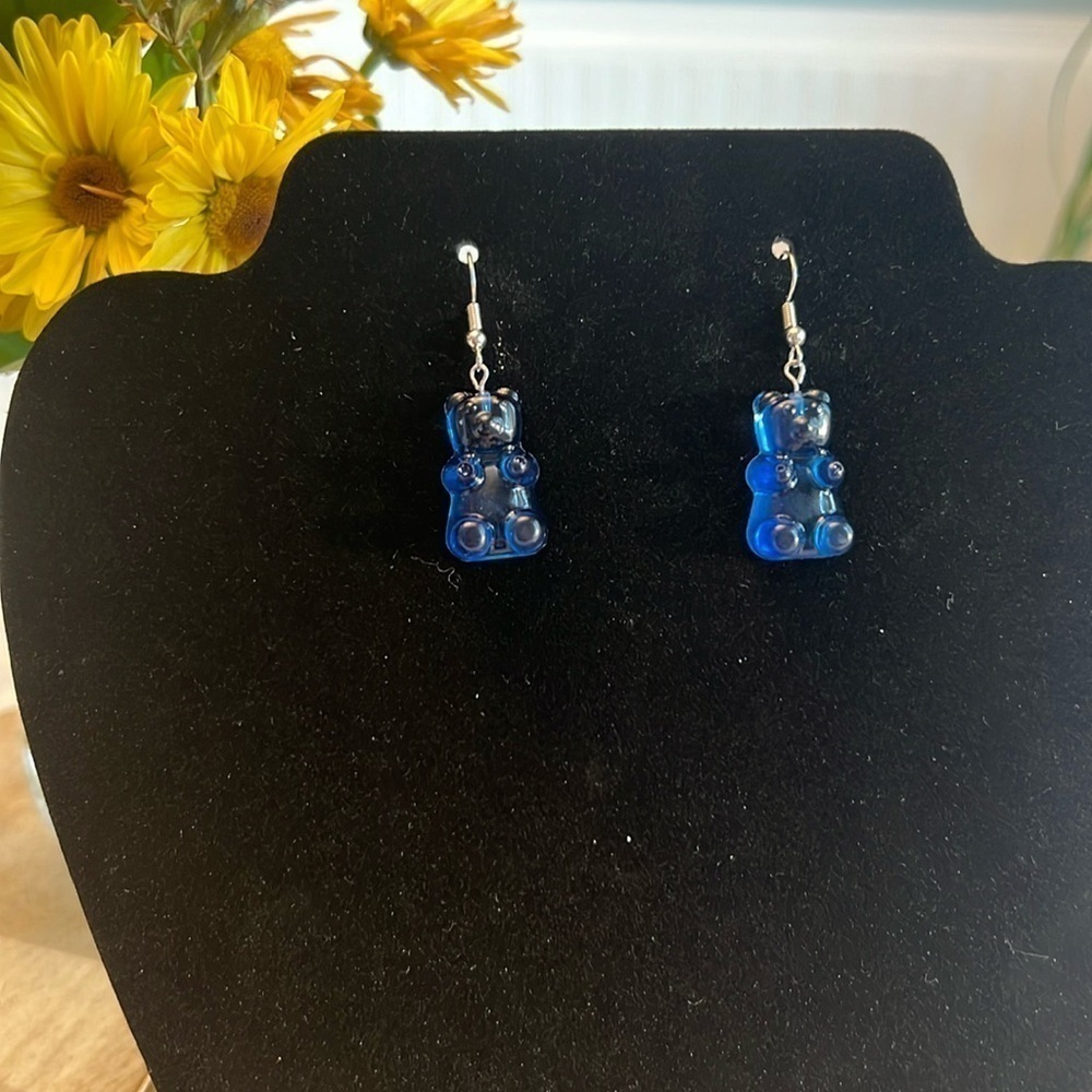 Dark Blue Gummy Bear Dangle Earrings